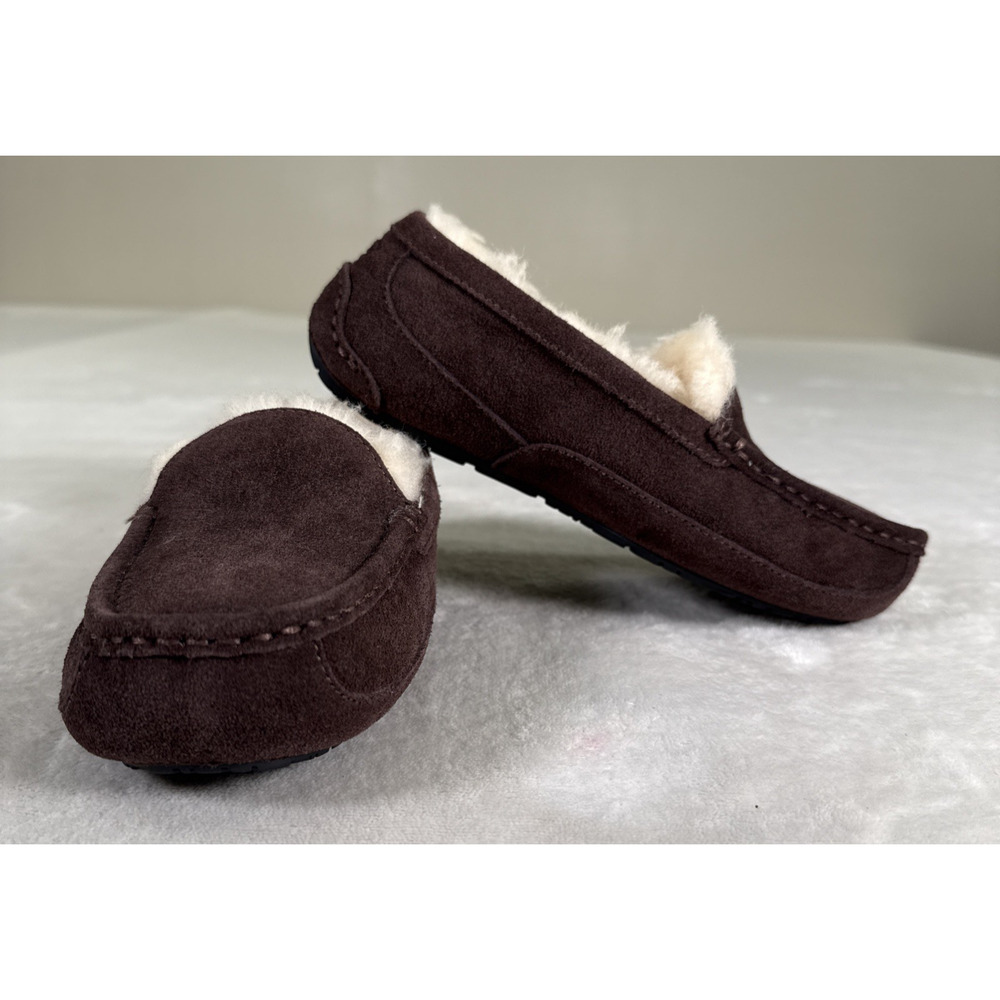 UGG Ascot Slipper Suede Kid Youth 3 Dark Brown Shearling Lining Slip On S/N 1974